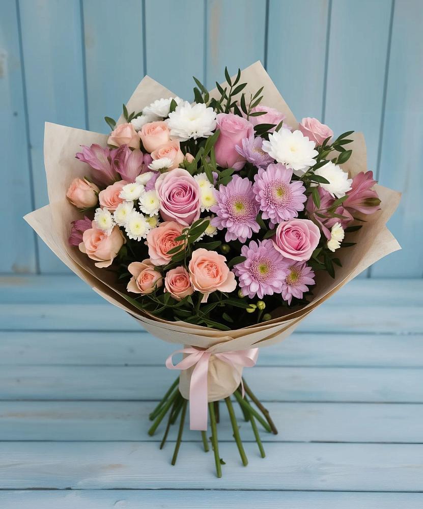 Букет цветов из: Хризантемы, Розы и Альстромерии в Нытве