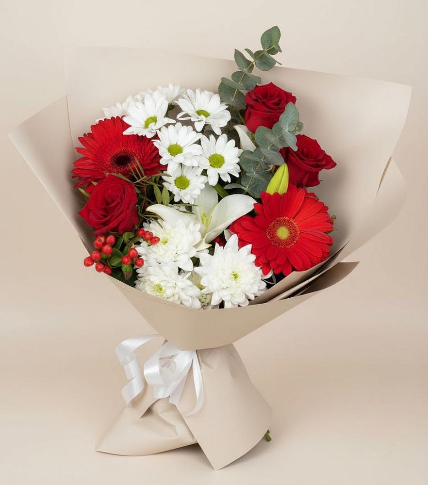 Букет цветов из: Розы, Хризантемы, Герберы и Лилии в Нытве