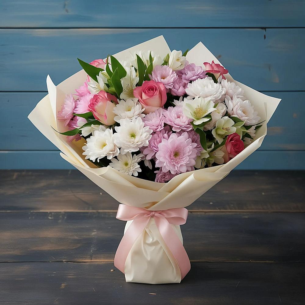 Букет цветов из: Хризантемы, Альстромерии и Розы в Нытве